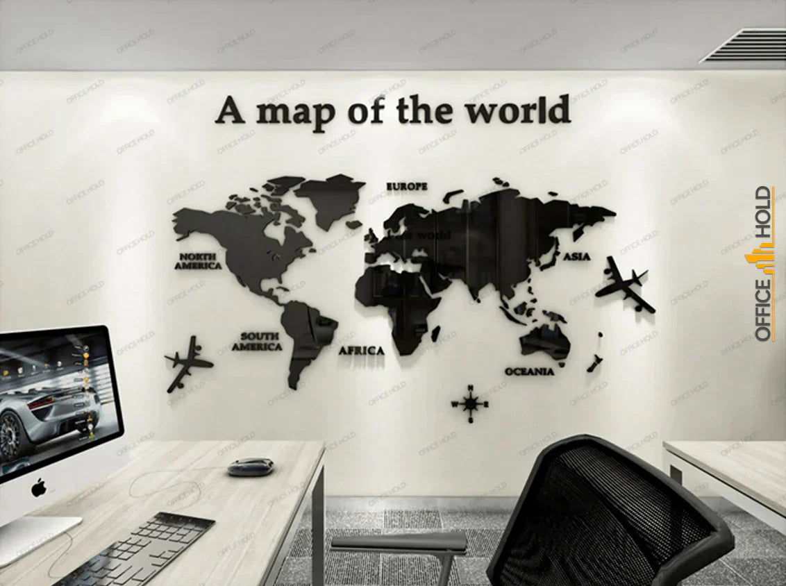3D wooden world map wall art
