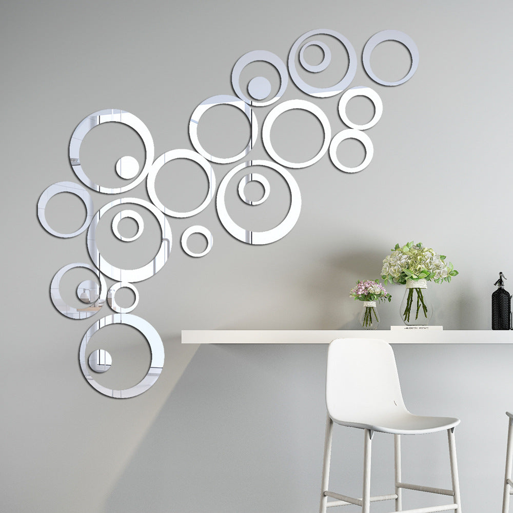 Silver Acrylic Mirror Rings – Modern Wall Decor Set of 22