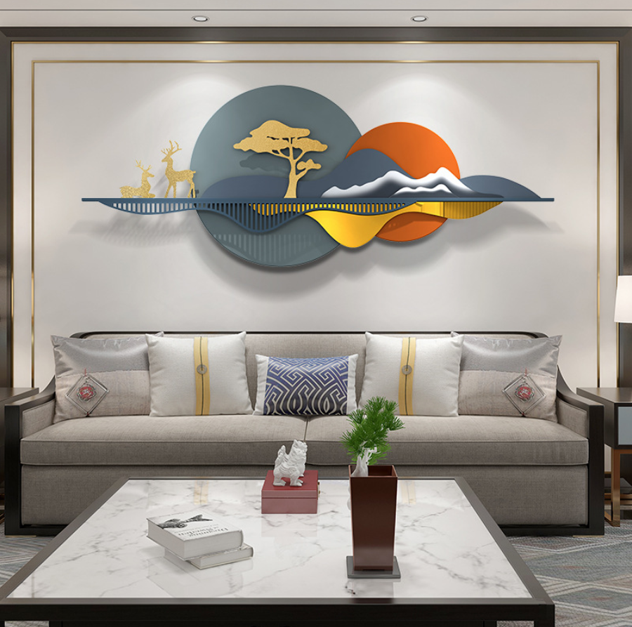 Gold deer and tree metal wall