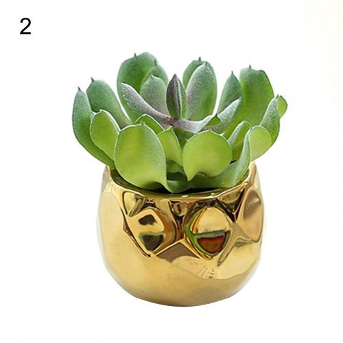 Set of 2 realistic indoor artificial succulent plants in mini ceramic pots.