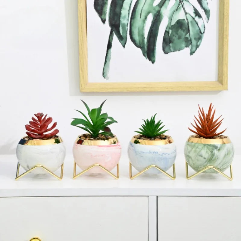 Set of pastel marble vases with gold stands, ideal home decor gift