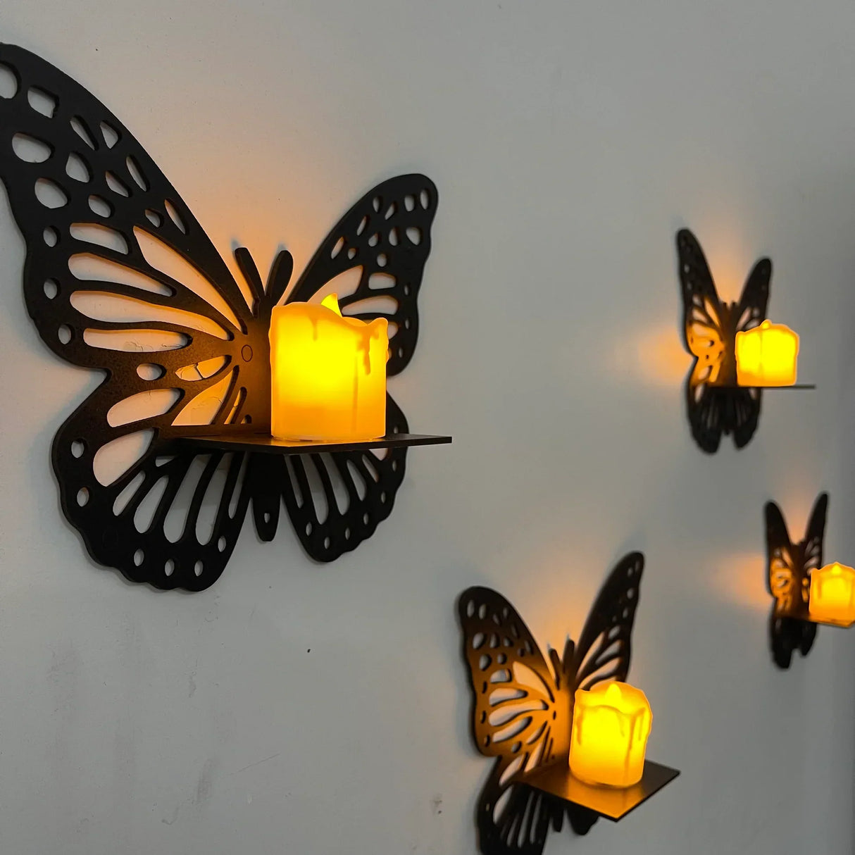 Wooden wall shelf with butterfly