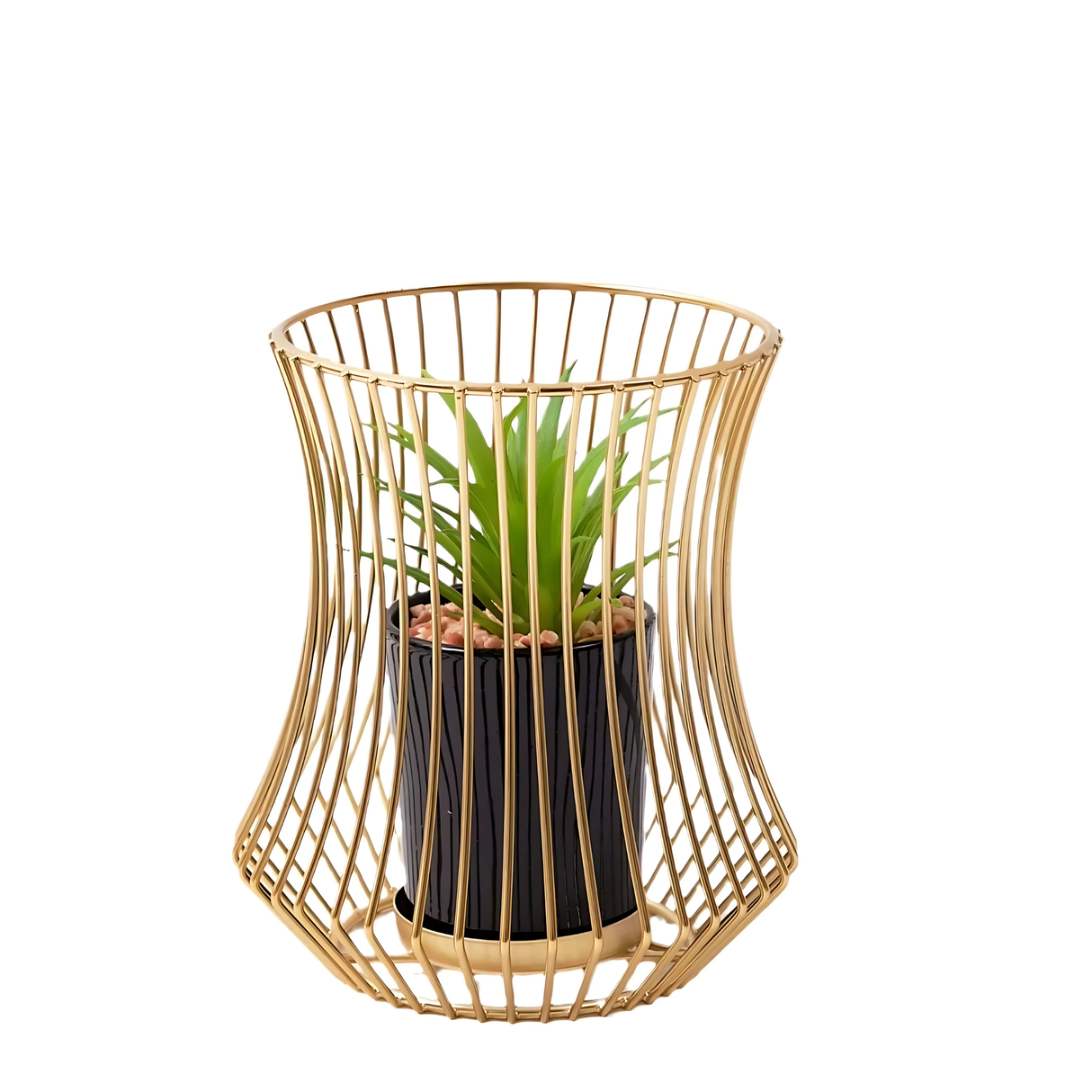 golden metal flower pot