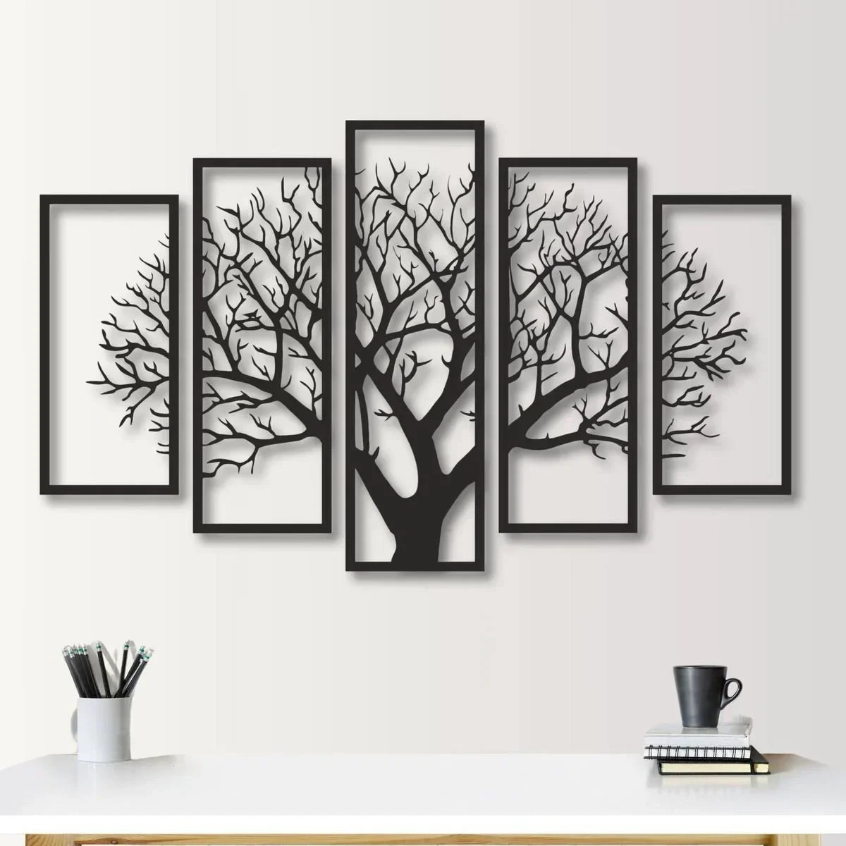 wall art with five-frame 3D tree design