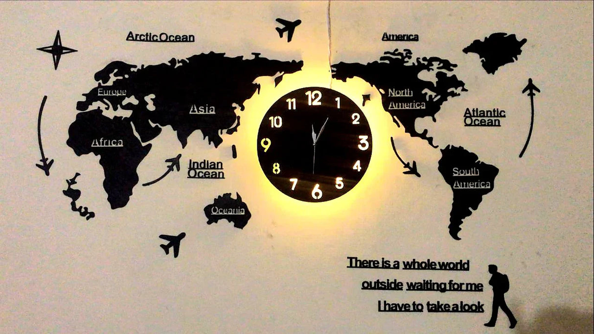 world map wall clock