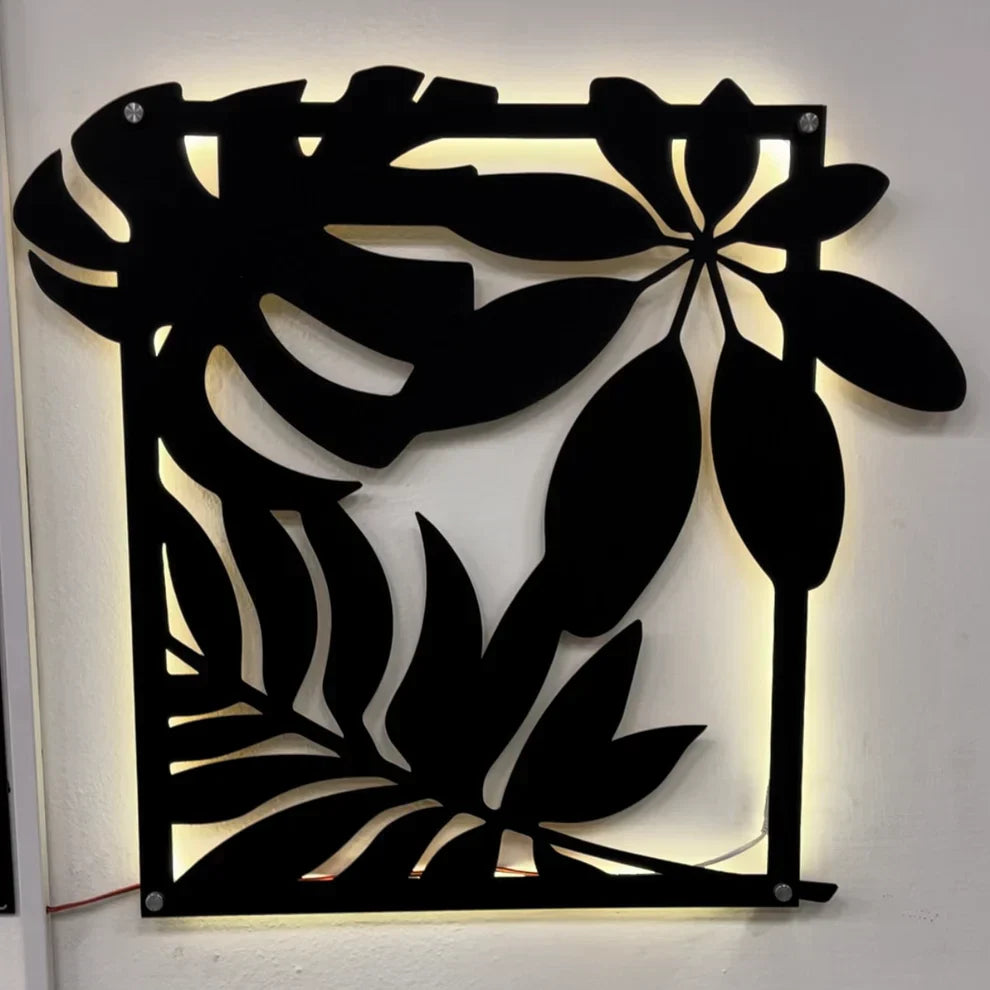 Handcrafted 3D Jungle Leaves Neon Wall Art – LED Backlit Tree of Life Decor