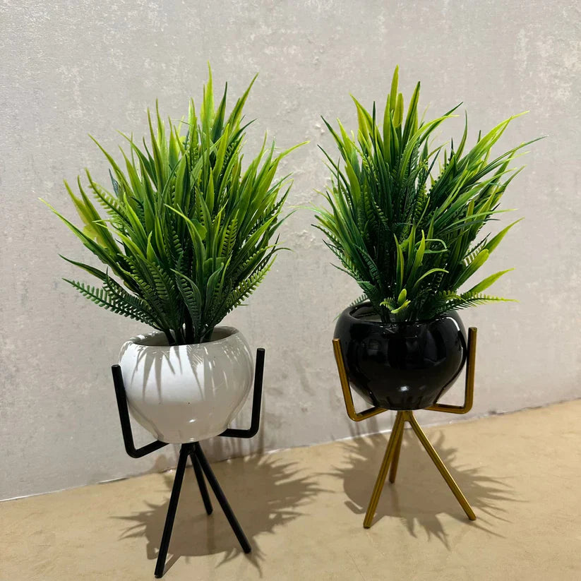 Luxury Ceramic Planter Set with Metal Stands – Stylish Home Decor & Gift