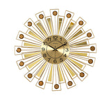 Close-up of the silent analog display on the golden wall clock

