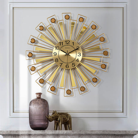 Front view of 24-inch golden metal wall clock by HBAK Choices

