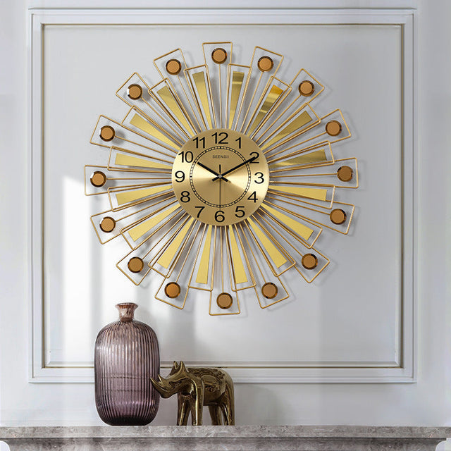 Front view of 24-inch golden metal wall clock by HBAK Choices


