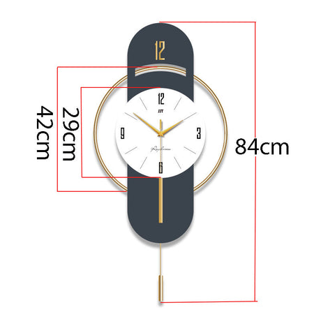 Front view of luxury pendulum wall clock with golden ring by HBAK Choices

