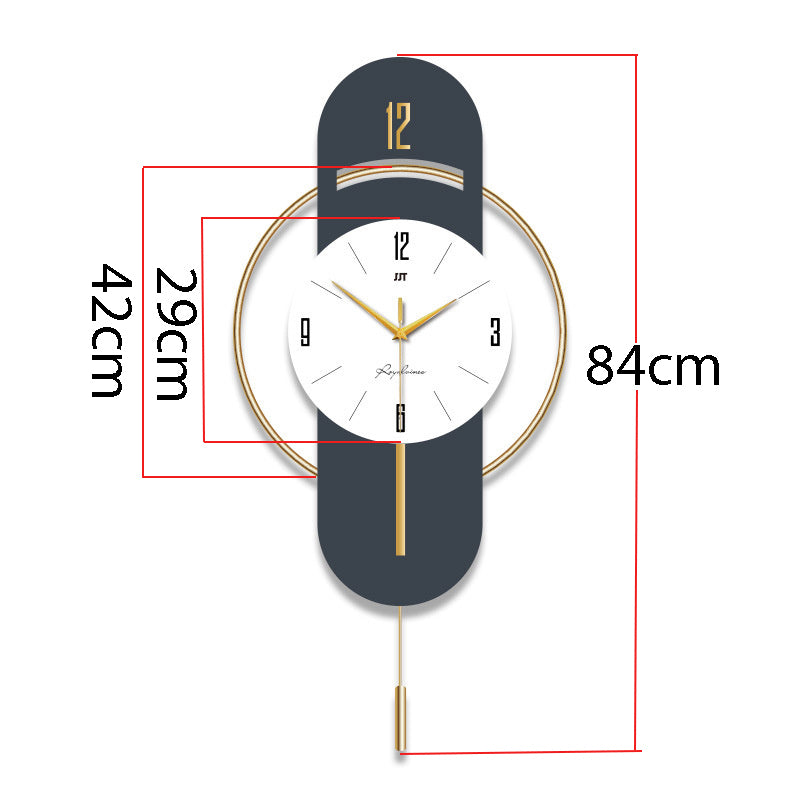 Front view of luxury pendulum wall clock with golden ring by HBAK Choices

