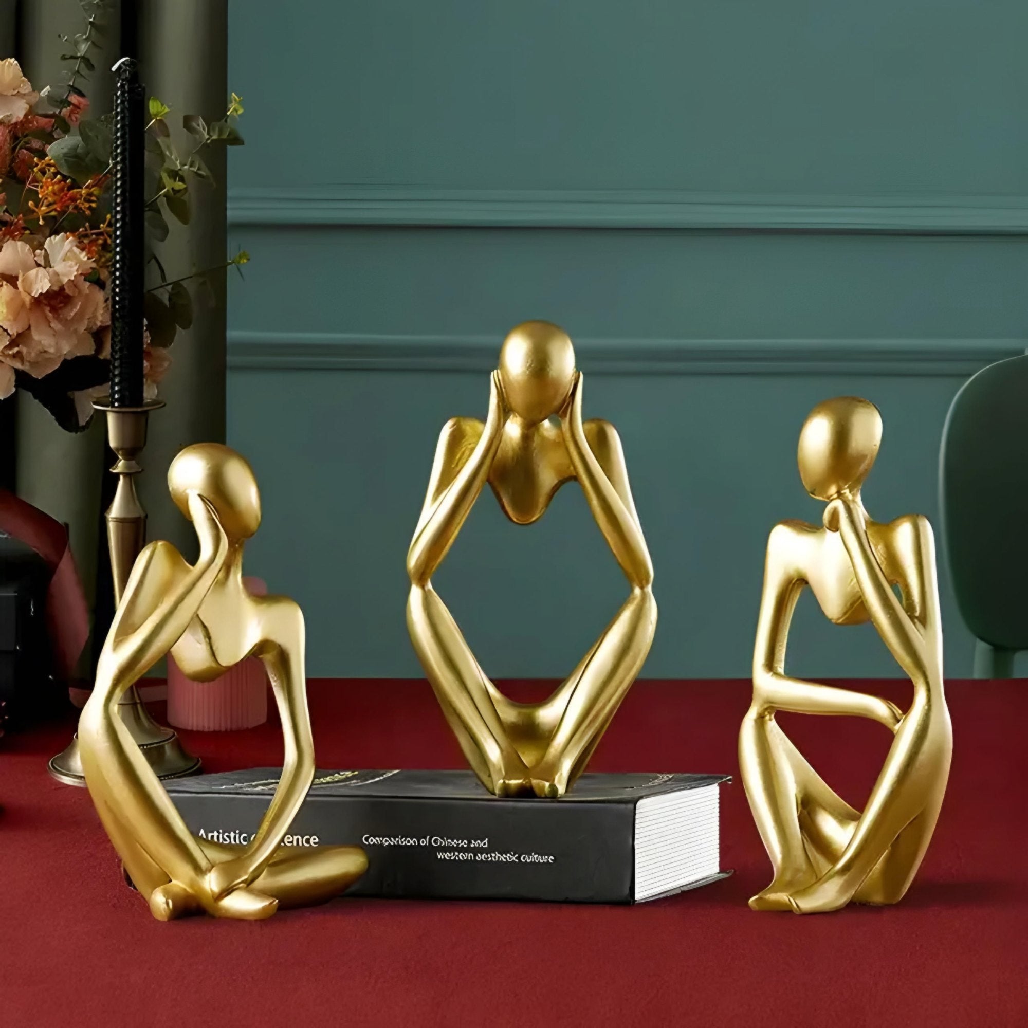 Gold plated Thinker sculpture front view - HBAK Choices"