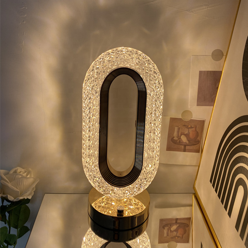Three-Color Crystal LED Table Lamp – USB Rechargeable, Touch Dimmable | Bedside & Study Lamp in Pakistan