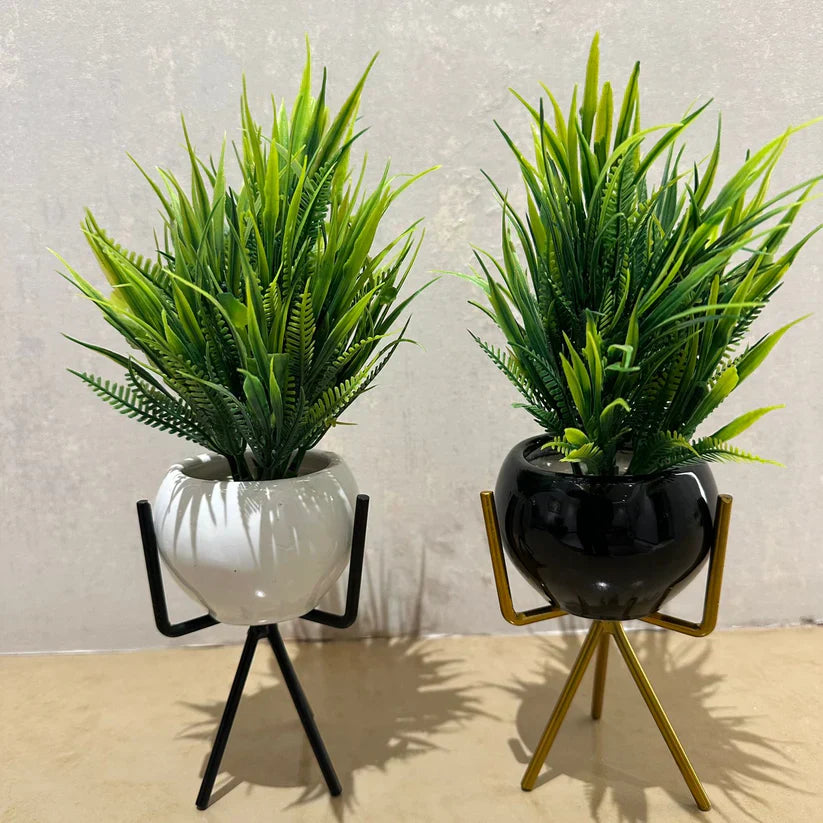 Luxury Ceramic Planter Set with Metal Stands – Stylish Home Decor & Gift