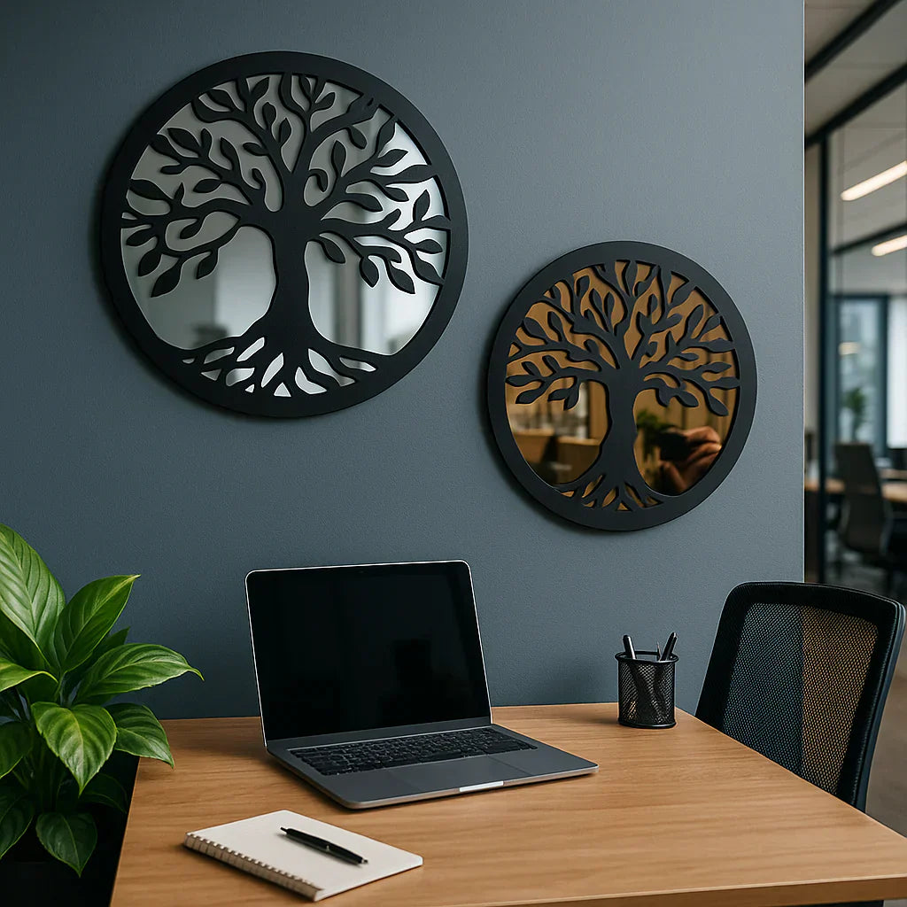 Nature Reflection Wall Art – Black/Gold & Black/Silver Mirror Set for Home & Office