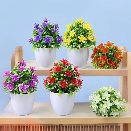 Set of 6 colorful artificial flower plants in white pots – realistic home decor from HBAK Choices
