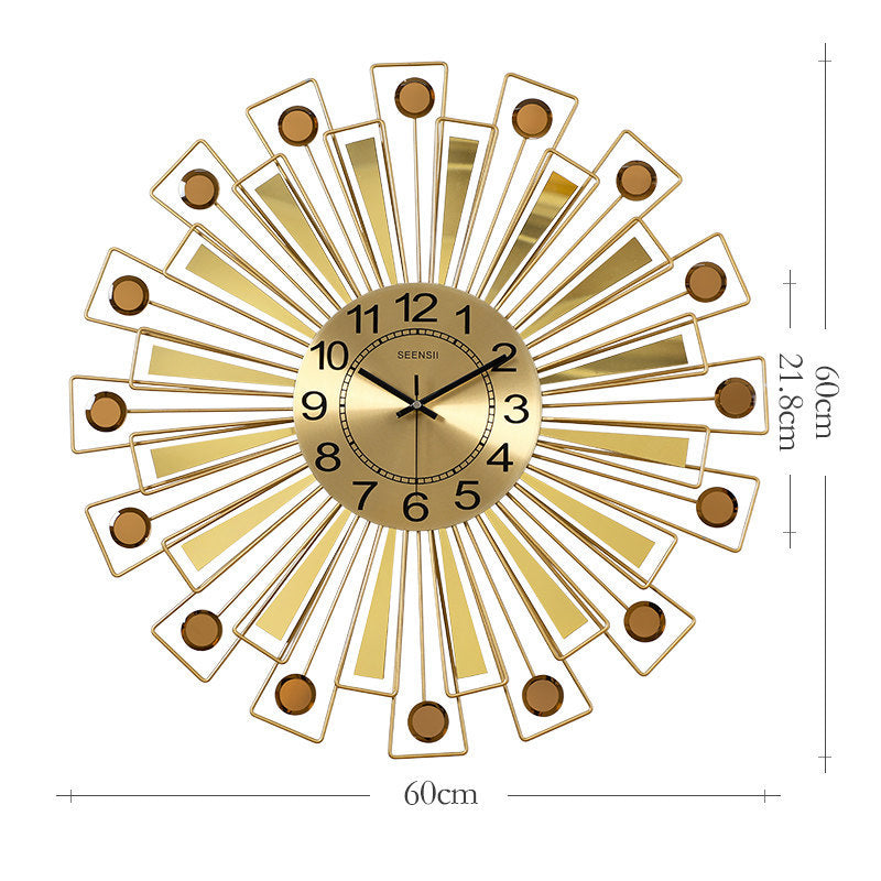 Side angle showcasing the sleek golden frame of the wall clock

