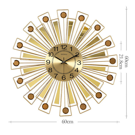 Side angle showcasing the sleek golden frame of the wall clock

