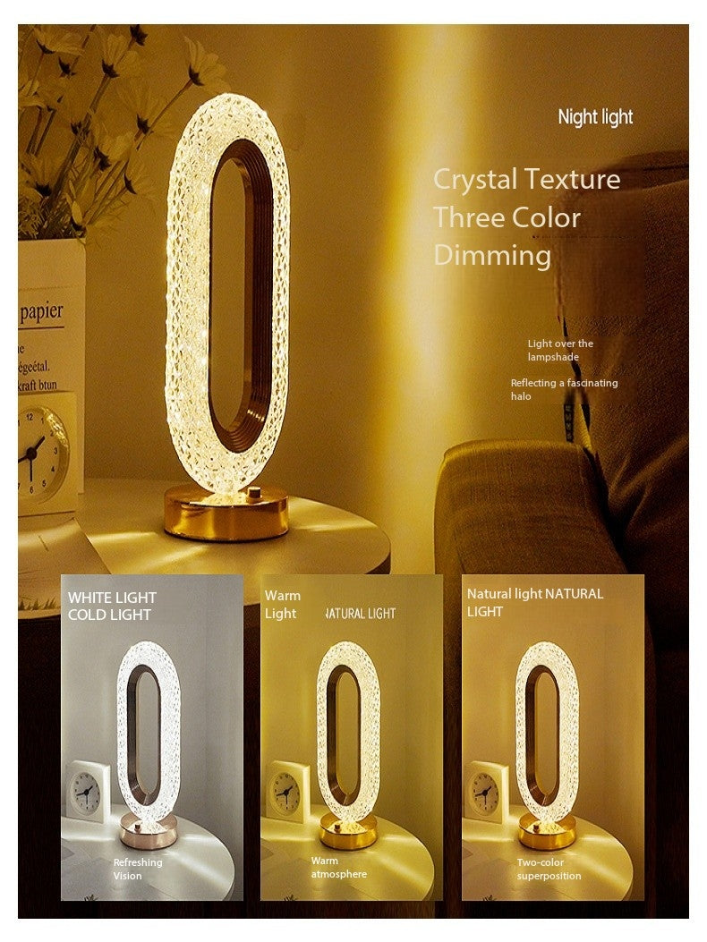 Three-Color Crystal LED Table Lamp – USB Rechargeable, Touch Dimmable | Bedside & Study Lamp in Pakistan