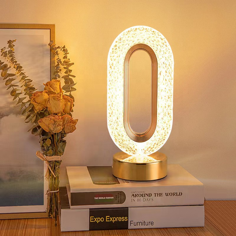 Three-Color Crystal LED Table Lamp – USB Rechargeable, Touch Dimmable | Bedside & Study Lamp in Pakistan