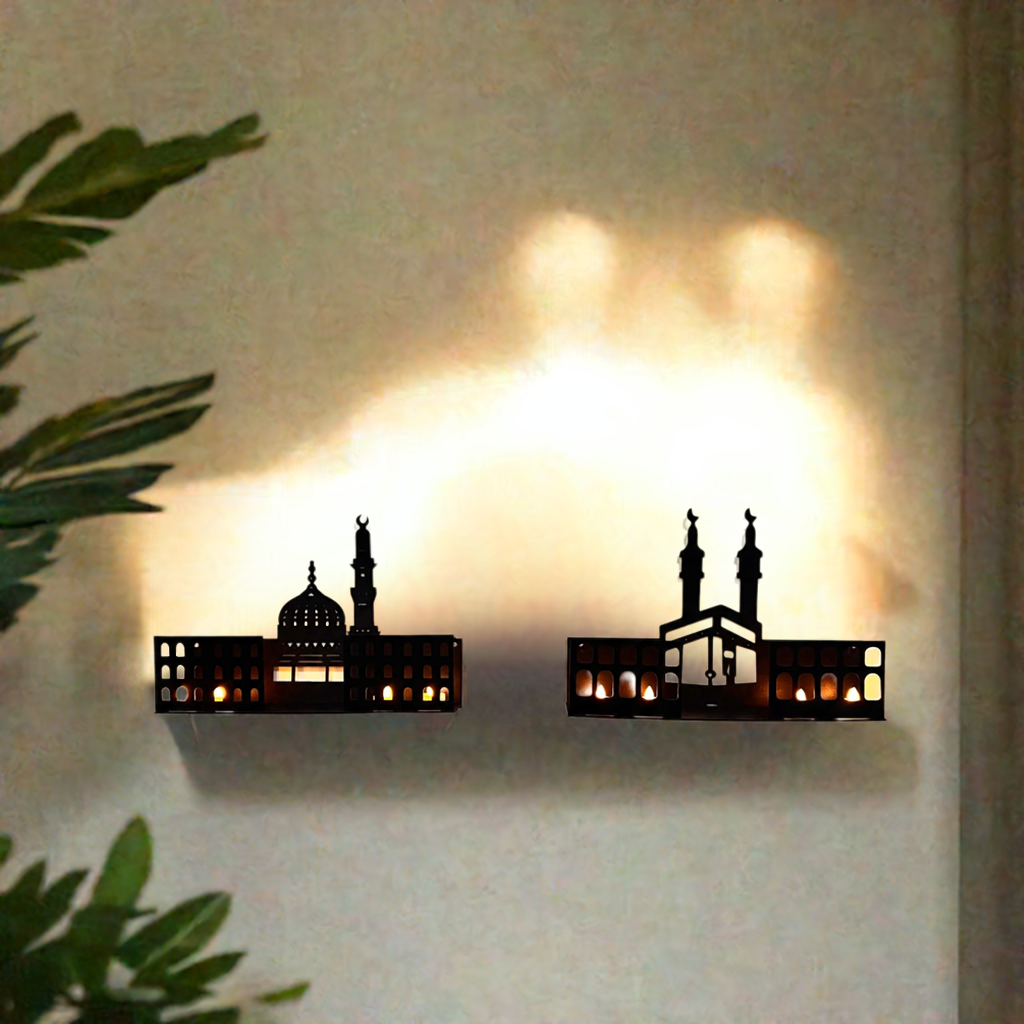 all shelf with LED candles