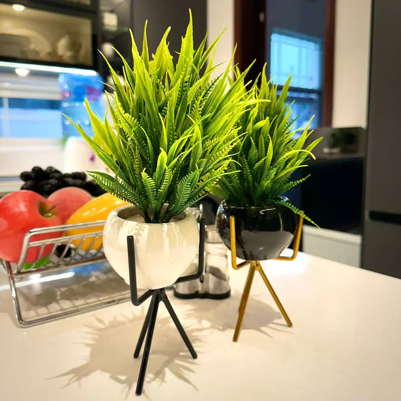 Luxury Ceramic Planter Set with Metal Stands – Stylish Home Decor & Gift