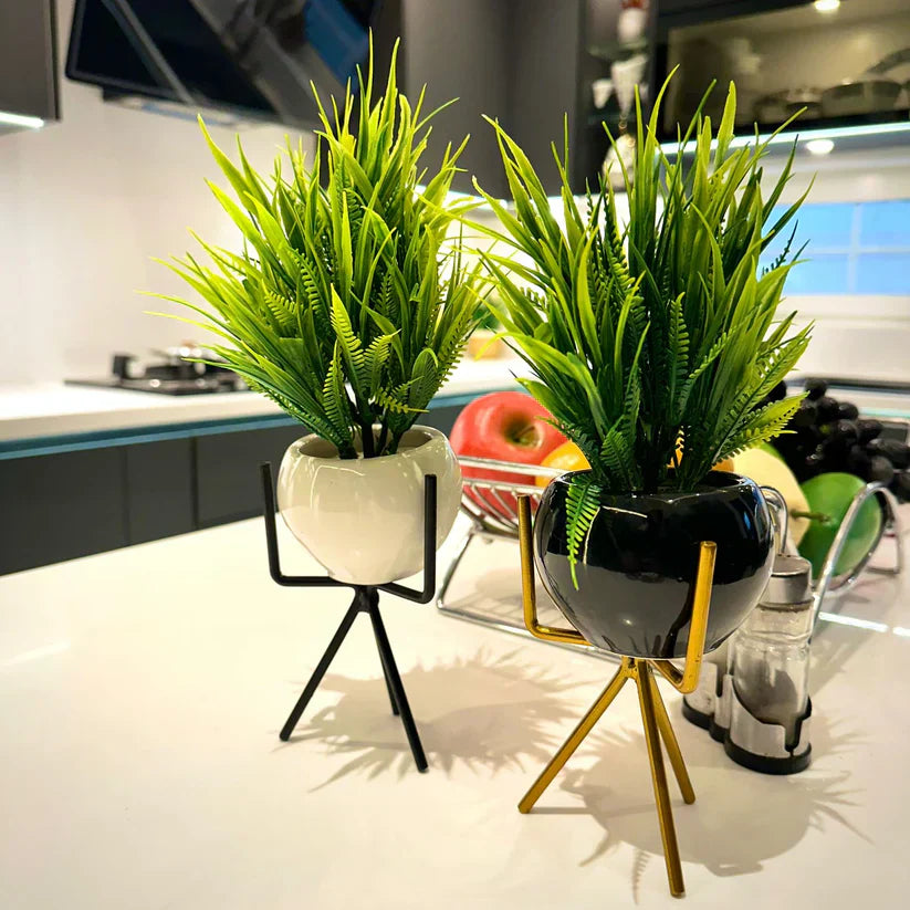 Luxury Ceramic Planter Set with Metal Stands – Stylish Home Decor & Gift