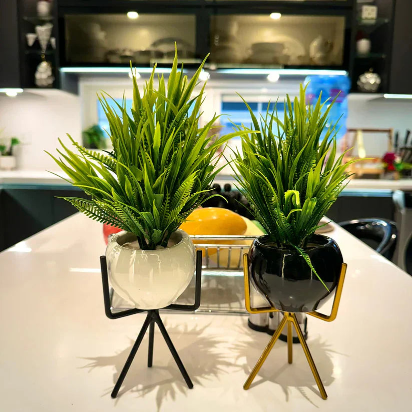 Luxury Ceramic Planter Set with Metal Stands – Stylish Home Decor & Gift