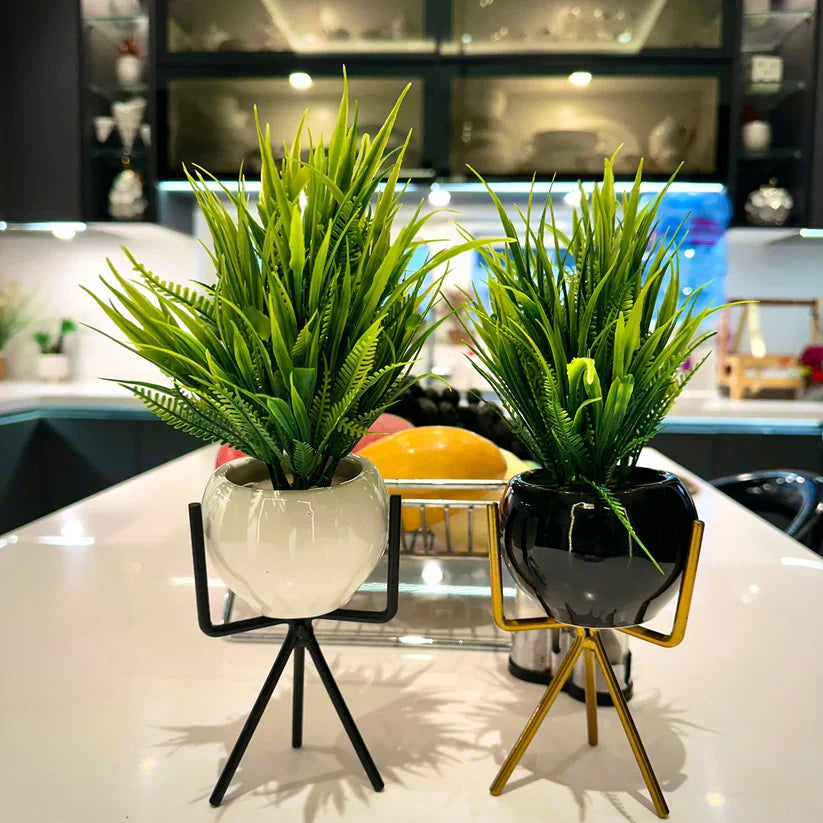Luxury Ceramic Planter Set with Metal Stands – Stylish Home Decor & Gift