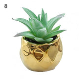 Set of 2 realistic indoor artificial succulent plants in mini ceramic pots.