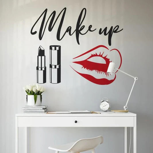 Premium Black & Red Lips Wall Art – Salon Decor & Makeup Art (8x4 ft)