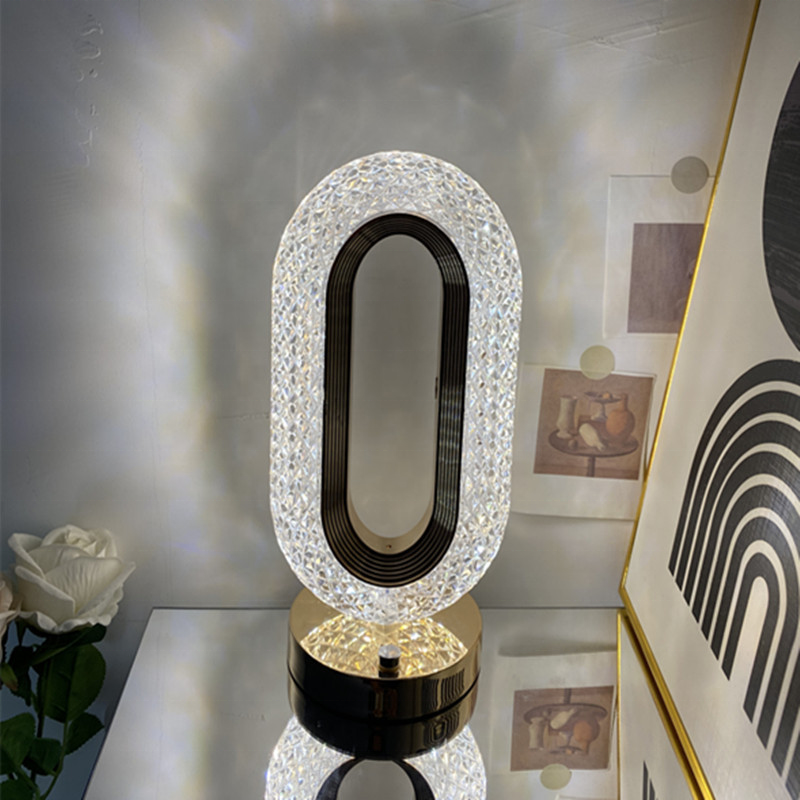 Three-Color Crystal LED Table Lamp – USB Rechargeable, Touch Dimmable | Bedside & Study Lamp in Pakistan